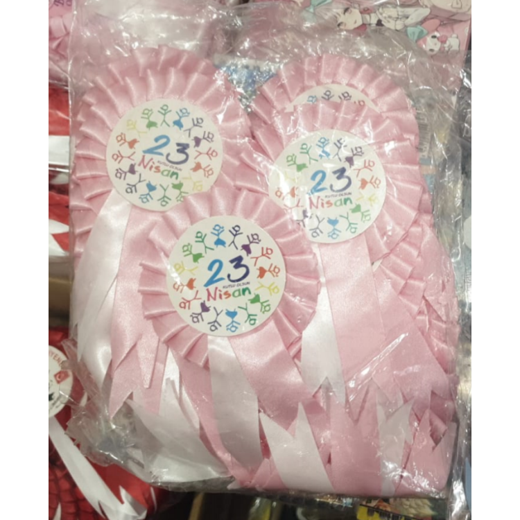 23 NİSAN YAKA KOKART KURDELELİ 25Lİ PEMBE