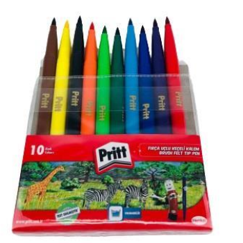 PRİTT FIRÇA UÇLU 10 RENK KEÇELİ KALEM PRİTT FIRÇA UÇLU 10 RENK KEÇELİ KALEM