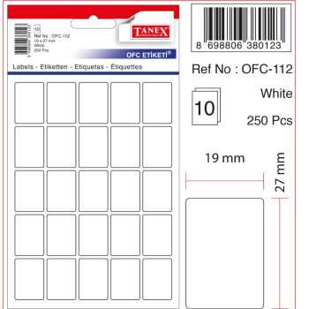 TANEX OFC BEYAZ ETİKET 10LU 19*27 TANEX OFC BEYAZ ETİKET 10LU 19*27