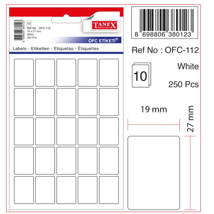 TANEX OFC BEYAZ ETİKET 10LU 19*27