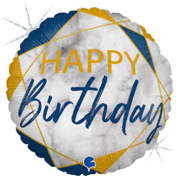 Folyo Balon Grabo 18" P. Marble Happy Bırthday Blue Folyo Balon Grabo 18" P. Marble Happy Bırthday Blue