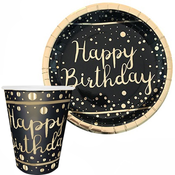 Tabak-Bardak Happy Bırtdhday Siyah-Altın 6'lı Tabak-Bardak Happy Bırtdhday Siyah-Altın 6'lı