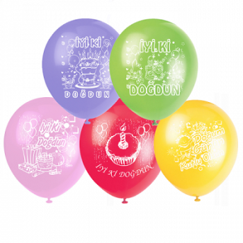 Hazır Baskı Balon (1+1) İyiki Doğdun Karışık 100lü Hazır Baskı Balon (1+1) İyiki Doğdun Karışık 100lü