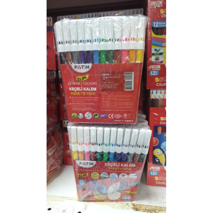 Fatih 34015 SLİM 12 Renk Keçeli Kalem SLİM (BOX6)