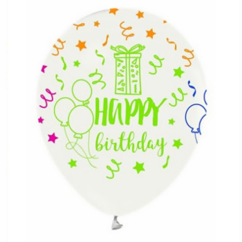 Hazır Baskı Balon Full Happy Birthday Şeffafa Floresan Hazır Baskı Balon Full Happy Birthday Şeffafa Floresan