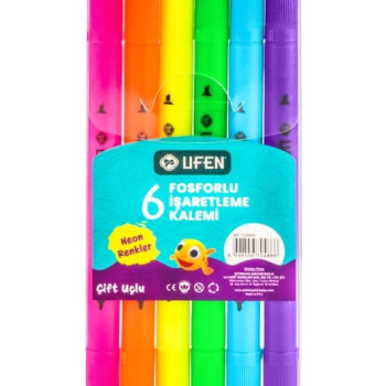UFEN FOSFORLU ÇİFT UÇLU İŞARETLEME KALEMİ NEON 6LI UFEN FOSFORLU ÇİFT UÇLU İŞARETLEME KALEMİ NEON 6LI