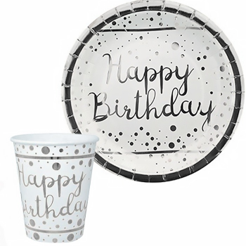 Tabak-Bardak Happy Bırtdhday Beyaz-Gümüş 6'lı Tabak-Bardak Happy Bırtdhday Beyaz-Gümüş 6'lı