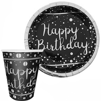 Tabak-Bardak Happy Bırtdhday Siyah-Gümüş 6'lı Tabak-Bardak Happy Bırtdhday Siyah-Gümüş 6'lı