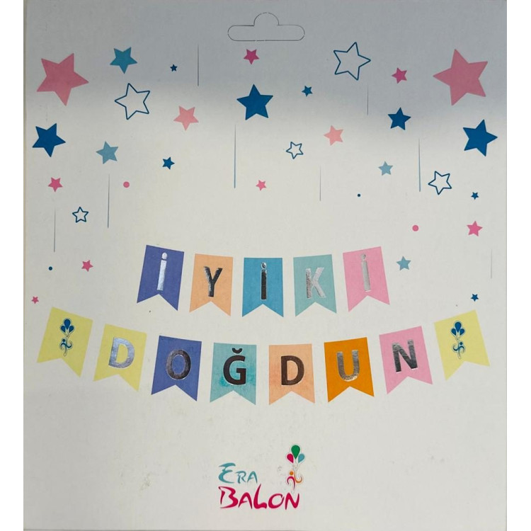 Banner İyi Ki Doğdun Makaron-Gümüş