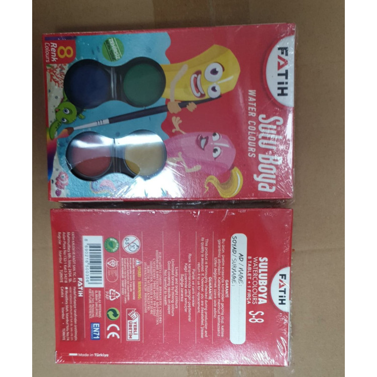 Fatih S-8 Sulu Boya 8 Renk Karton Kutulu