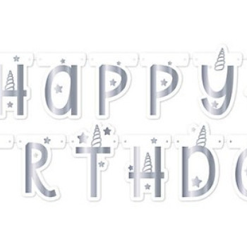 Banner Happy Bırthday Unıcorn Gümüş 250cm Banner Happy Bırthday Unıcorn Gümüş 250cm
