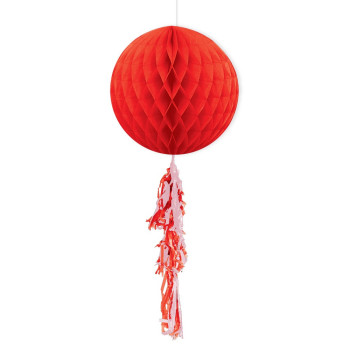 KF091 Kırmızı Püsküllü Petekli Kağıt Süs 30cm KF091 Kırmızı Püsküllü Petekli Kağıt Süs 30cm