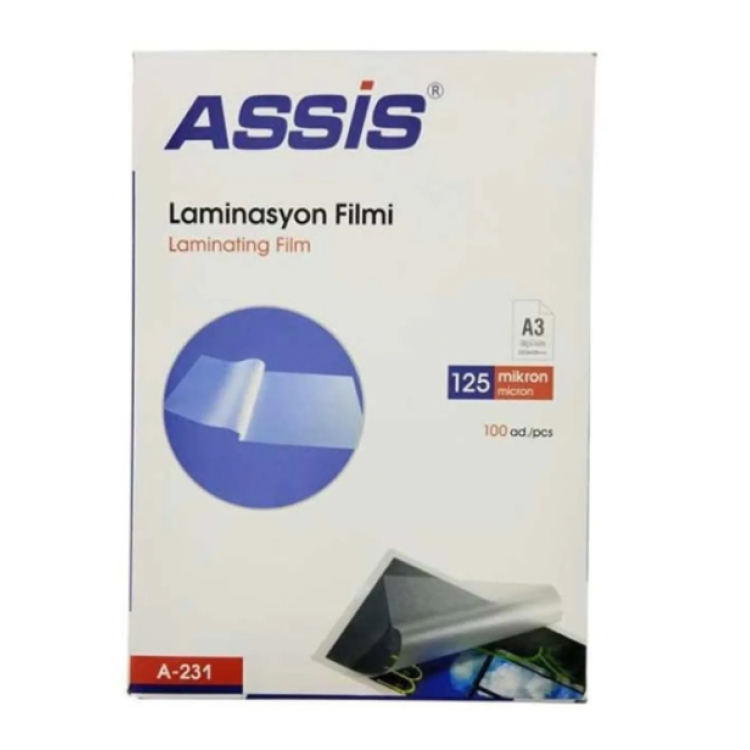 Assis Laminasyon Filmi A3 125 Mic 100 Lü Şeffaf A-231