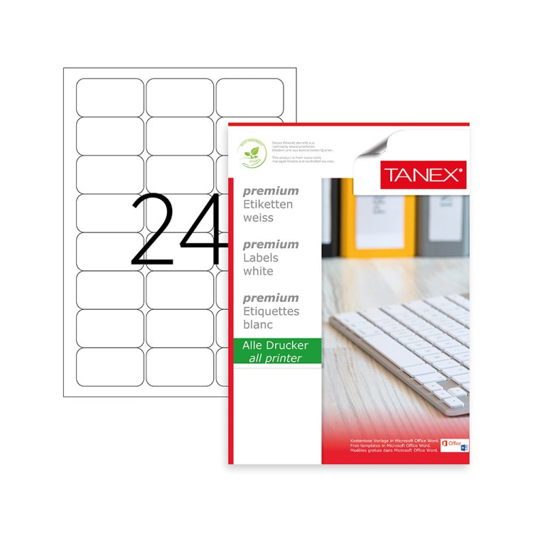 TANEX TW-2024 64X34MM LAZER ETİKET 100LÜ TANEX TW-2024 64X34MM LAZER ETİKET 100LÜ