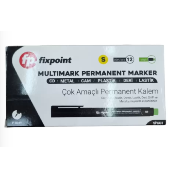 FİXPOİNT P-0349 SİYAH-S PERMANENT SİLGİLİ CD ASETATLI KALEM (BOX12)
