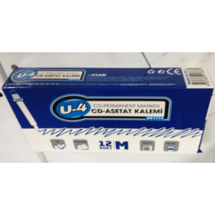 U4-1114 MAVİ-M PERMANENT SİLGİLİ CD ASETATLI KALEM (BOX12)
