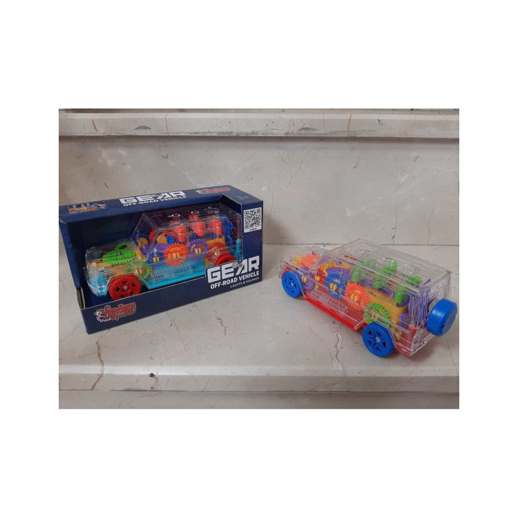 KUT.PİLLİ Işıklı, Müzikli Pilli Çarp Dön mekanik Şeffaf Jeep