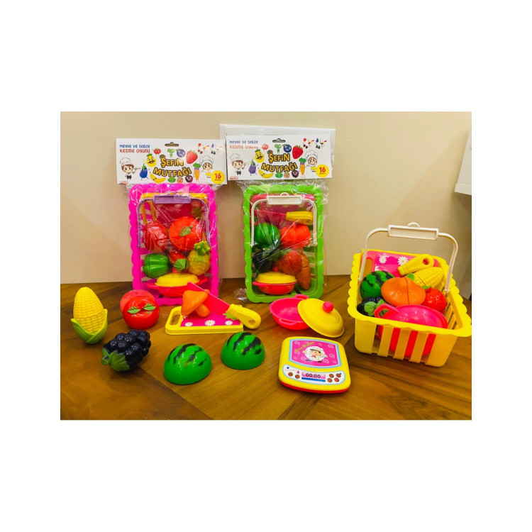 PVCDE SEPETTE 16 PCS ÇIRTLI MEYVE-SEBZE KESME SETİ