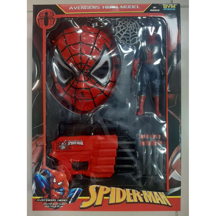 KUT.SPİDERMAN +MASKE+NERF SİLAH  3LÜ SET