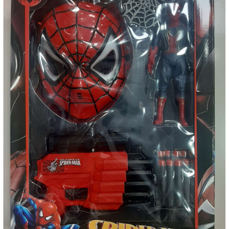 KUT.SPİDERMAN +MASKE+NERF SİLAH  3LÜ SET