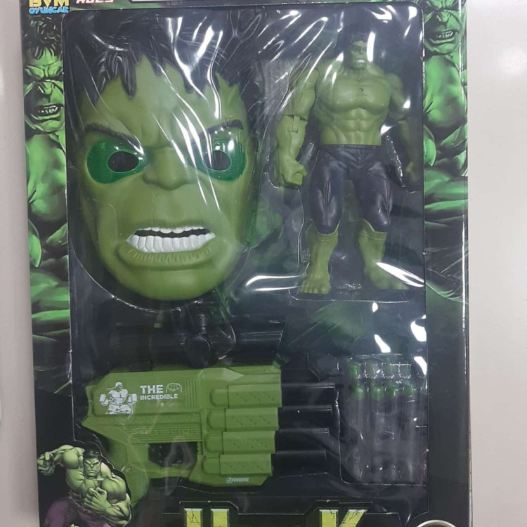 KUT.HULK+MASKE+NERF SİLAH 3LÜ SET