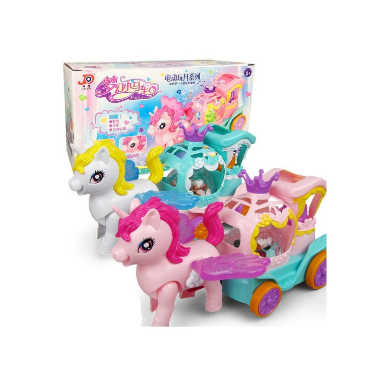 KUT.PİLLİ DİSKO IŞIKLI PONY ATLI FAYTON ÇARP-DÖN 25CM