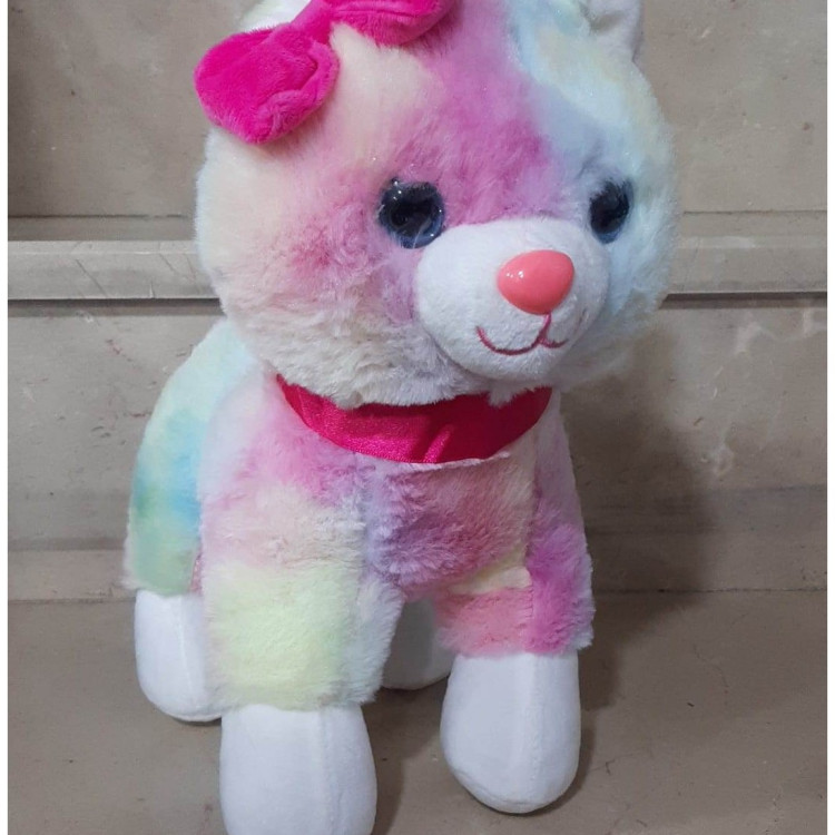 30 Cm SESLİ Tokalı Renkli Kedi Peluş