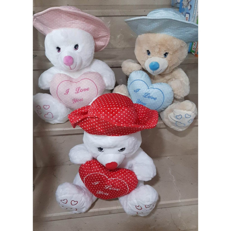 40 Cm Peluş Şapkalı ve Kalpli Ayı