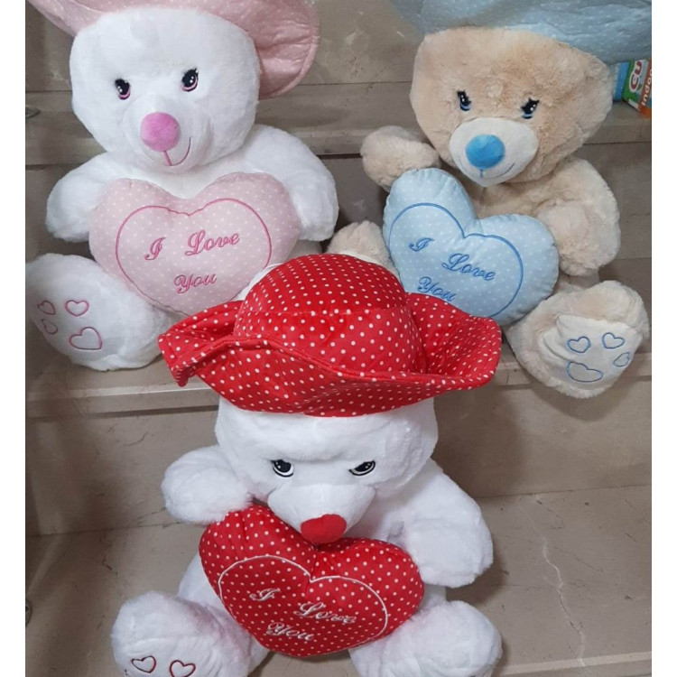 40 Cm Peluş Şapkalı ve Kalpli Ayı