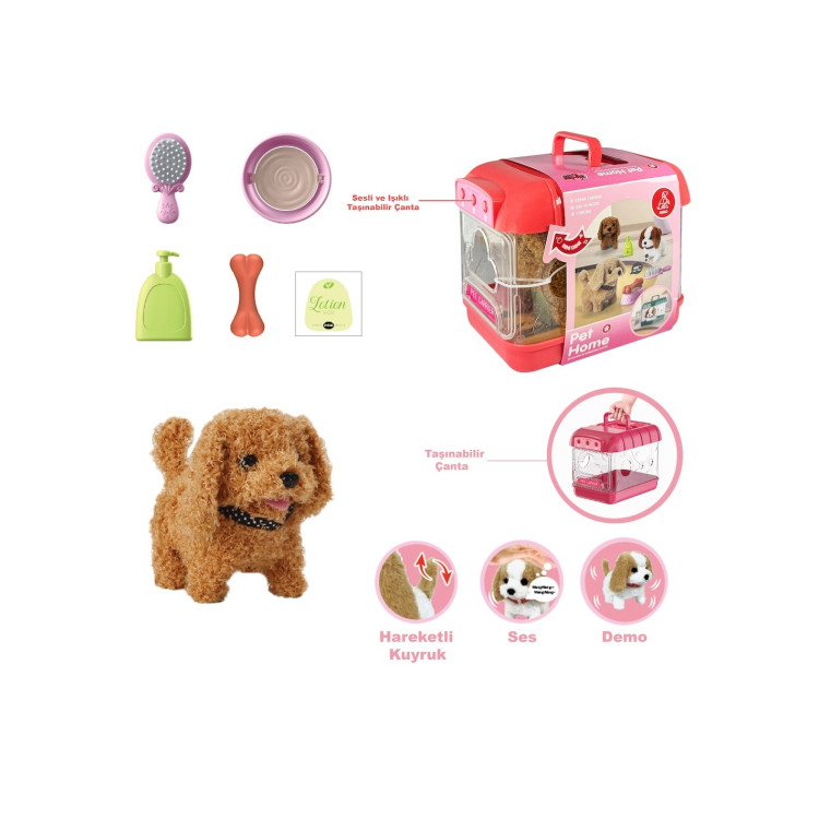 Hareketli Köpek ve Işıklı Sesli Şeffaf Kafes Seti