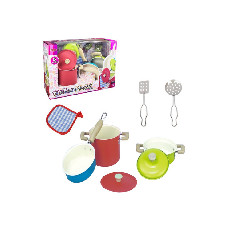 KUT.8 Parça Pembe (metal)Emaye Tencere Tava Seti