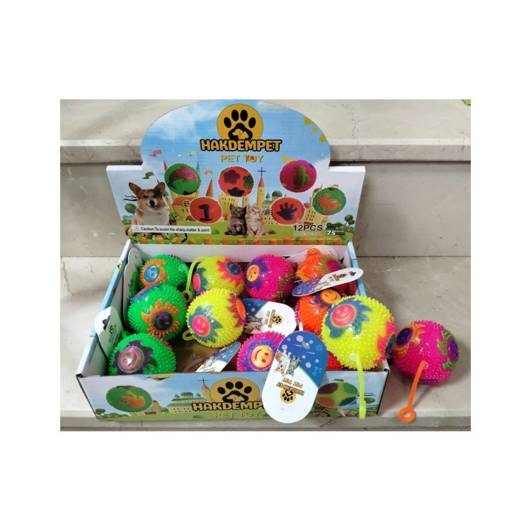 STANDDA DESENLİ IŞIKLI LASTİKLİ TOP VİKVİK SESLİ 7.5 CM