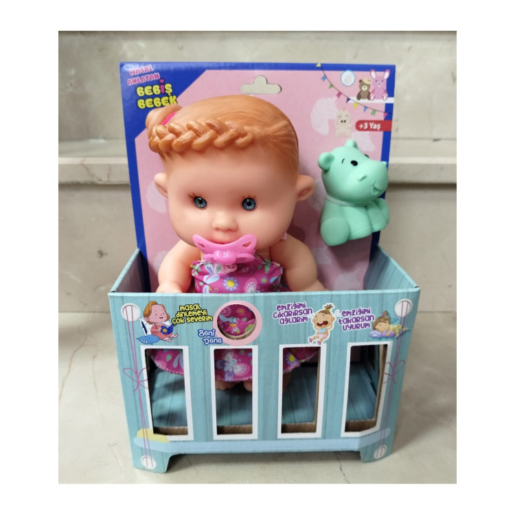 KARTON BEŞİKTE TR SESLİ EMZİKLİ BEBİŞ ET BEBEK 25CM