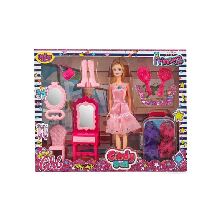 KUT.BARBİE BEBEKLİ BAVULLU+MAKYAJ MASALI BEBEK SET