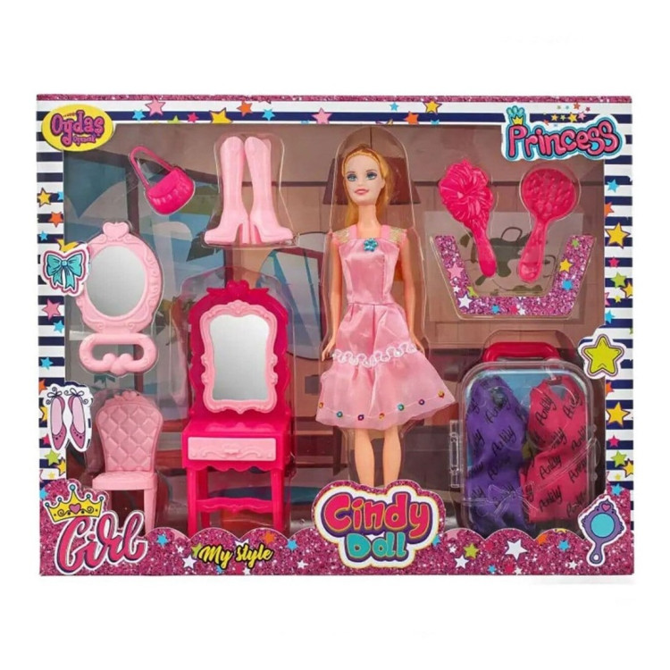 KUT.BARBİE BEBEKLİ BAVULLU+MAKYAJ MASALI BEBEK SET