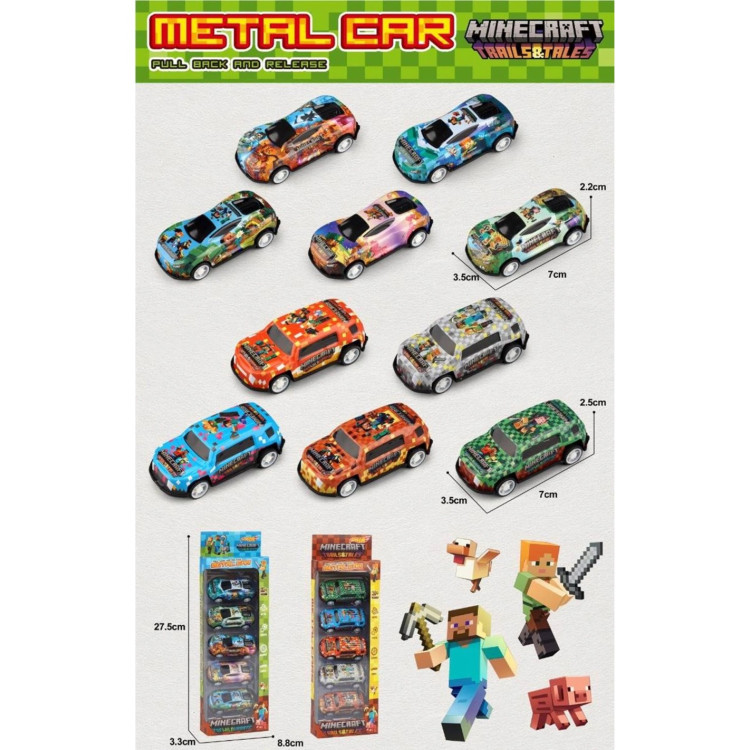 KUT. 5Lİ ÇEKBIRAK MINECRAFT ARABA SET 6CM