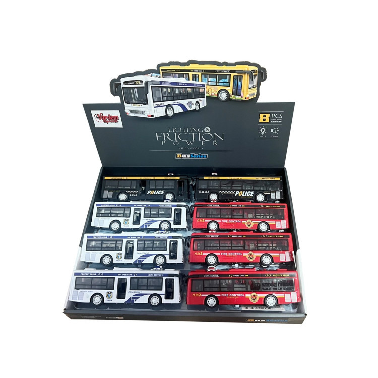 STAND Sürt.Işıklı ve Sesli Polis ve İtfaiye Otobüsü 20cm KAPILARI AÇILIR