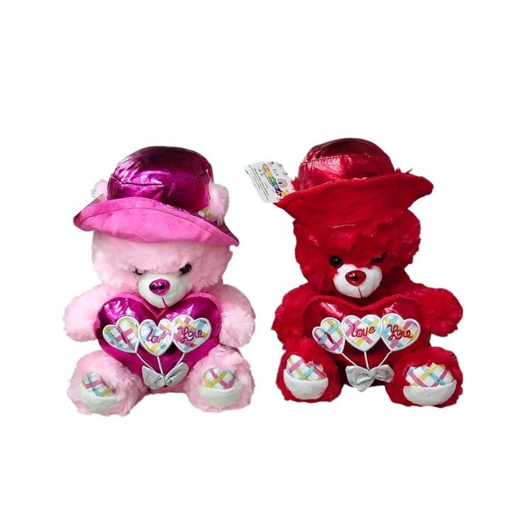 35CM ŞAPKALI KALPLİ PELUŞ AYI