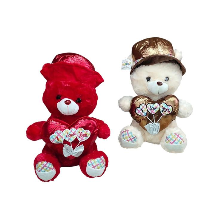 65CM ŞAPKALI KALPLİ PELUŞ AYI