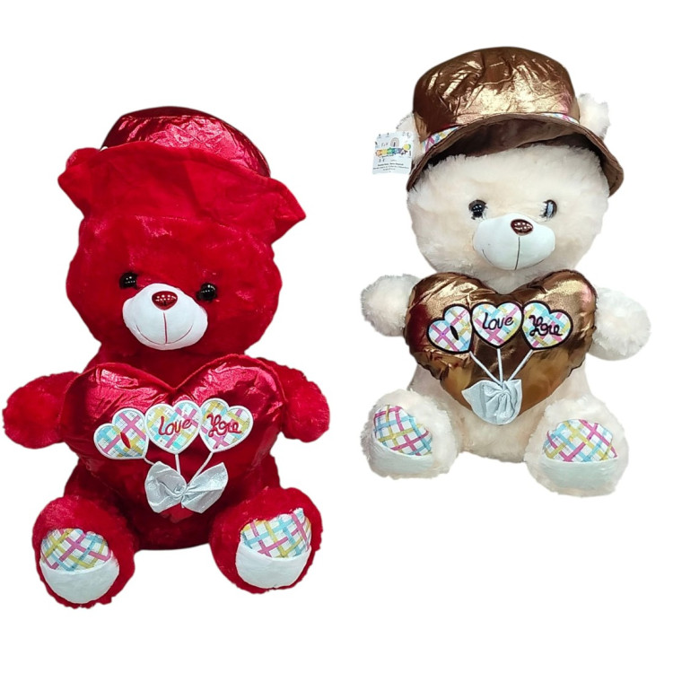 65CM ŞAPKALI KALPLİ PELUŞ AYI