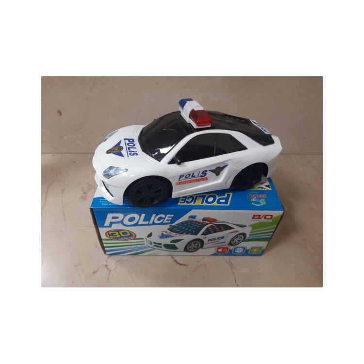 KUT.PİLLİ 3D IŞIKLI SESLİ POLİS ARABASI 18CM ÇARP-DÖN