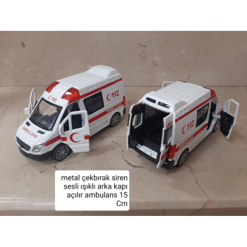 METAL ÇEKBIRAK SiREN SESLİ IŞIKLI AMBULANS 15CM METAL ÇEKBIRAK SiREN SESLİ IŞIKLI AMBULANS 15CM
