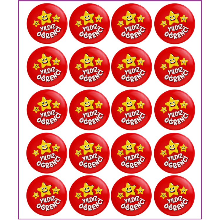 MOTİVASYON ROZETLERİ KIRMIZI SARI YILDIZ ÖĞRENCİ 20Lİ -M06