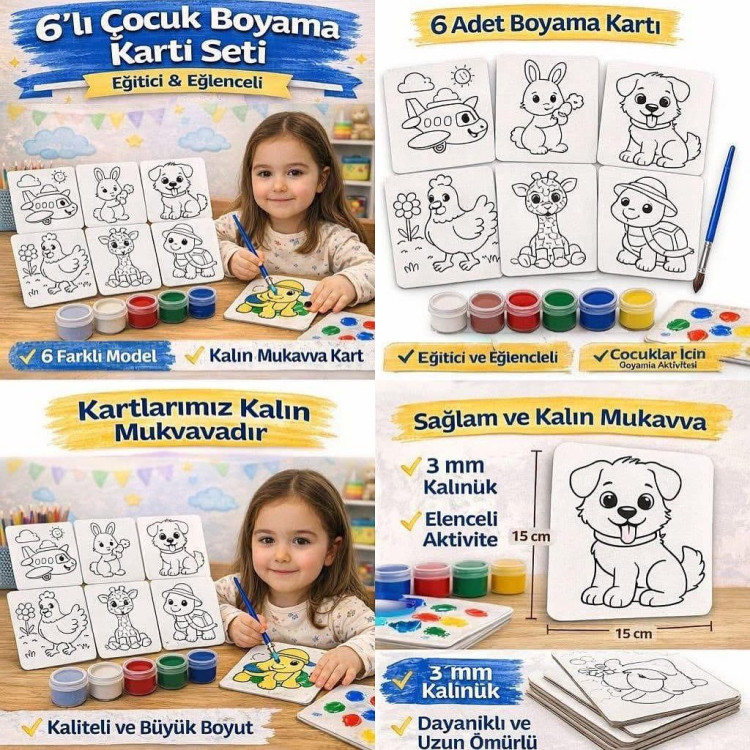 6LI BOYAMA KARTI SETİ (3MM MUKAVVA-BOYA-FIRÇA)