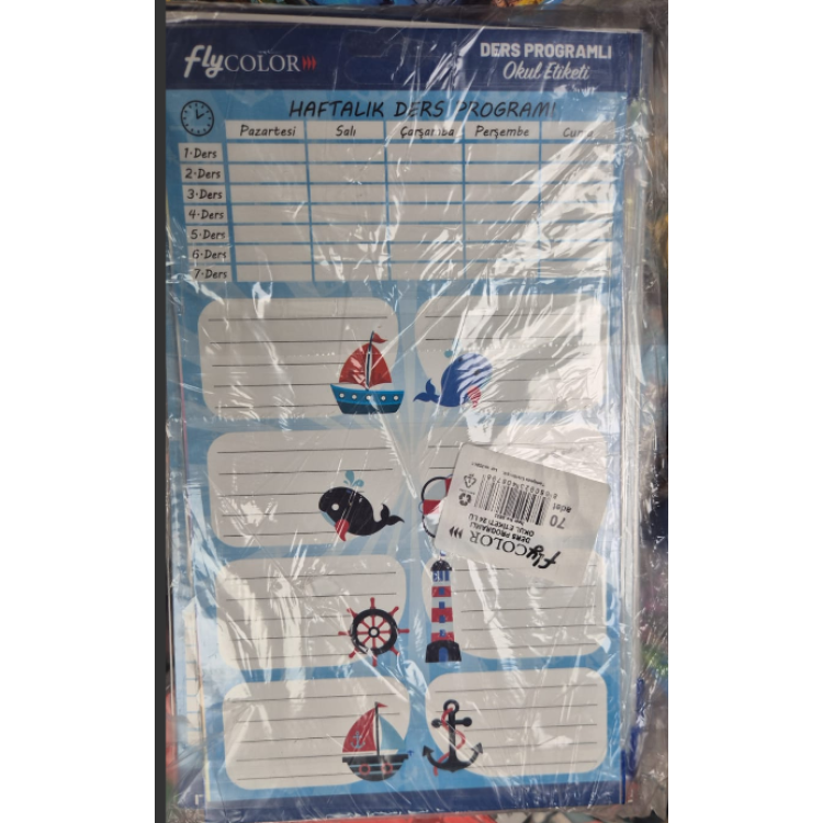 FLYCOLOR DERS PROGRAMLI 3LÜ (24 ETİKETLİ) OKUL ETİKETİ 70 SET