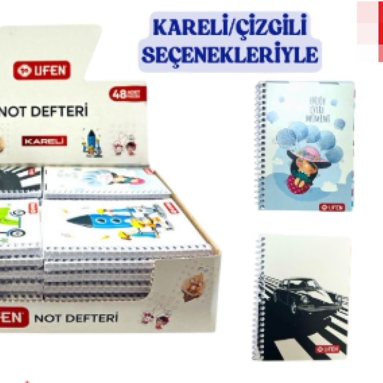 UFEN 70459 A6 BEYAZ KARTON KAPAK NOT DEFTERİ SPİRALLİ 48Lİ ÇİZGİLİ