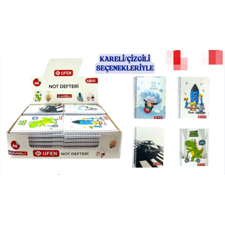 UFEN 70459 A6 BEYAZ KARTON KAPAK NOT DEFTERİ SPİRALLİ 48Lİ KARELİ
