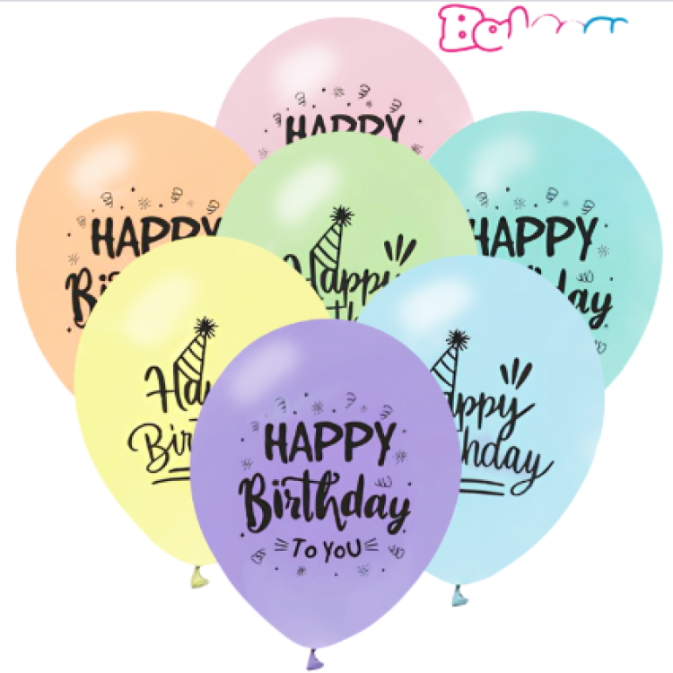 Hazır Baskı Balon (1+1) Balonevi Makaron Happy Bırthday Hazır Baskı Balon (1+1) Balonevi Makaron Happy Bırthday