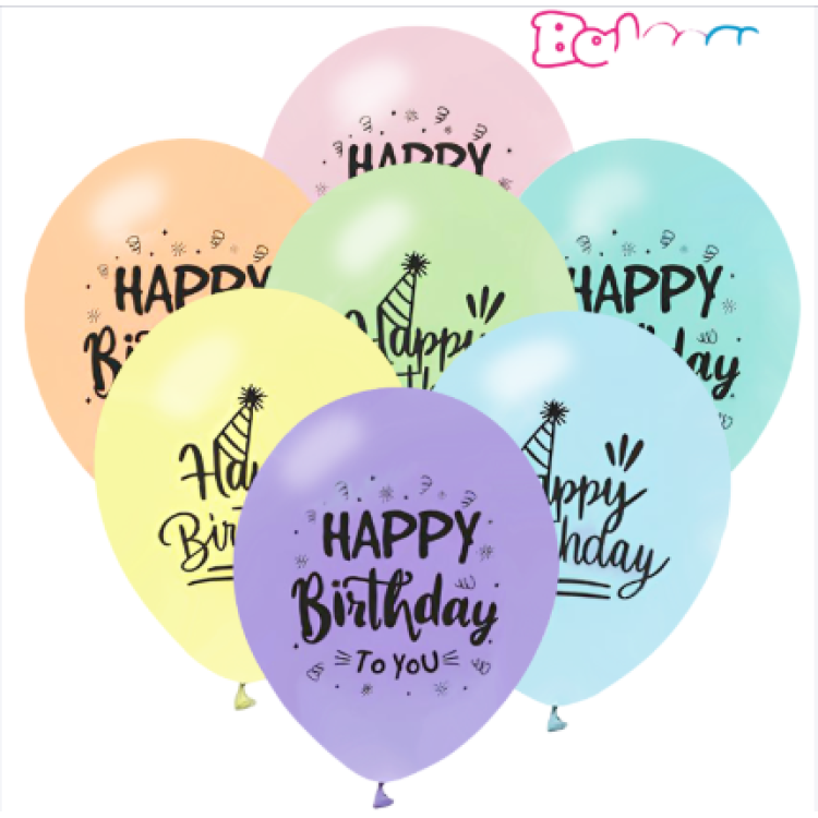 Hazır Baskı Balon (1+1) Balonevi Makaron Happy Bırthday