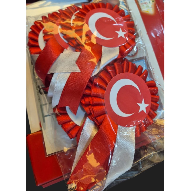 TÜRK BAYRAK AYYILDIZ YAKA KOKART 25Lİ KURDELESİ KIRMIZI BEYAZ *23nisan